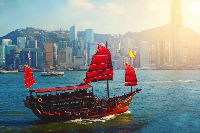 Chinese ship sailing in Hong Kong