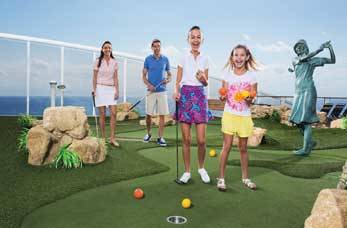 Family playing golf on cruise ship