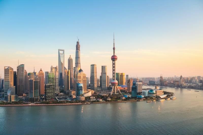 Shanghai Pudong Skyline and huangpu river at dusk