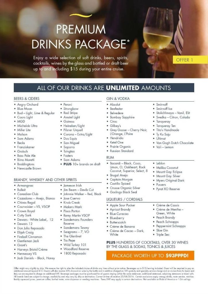 Drinks included with Norwegian Premium Drinks Package