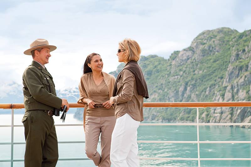 Alaska National Park Ranger chatting with cruisers