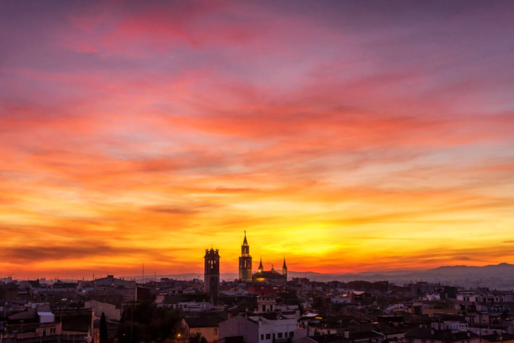 Santa Maria church in Vilafranca del Penedes at sunset. Catalonia. Spain